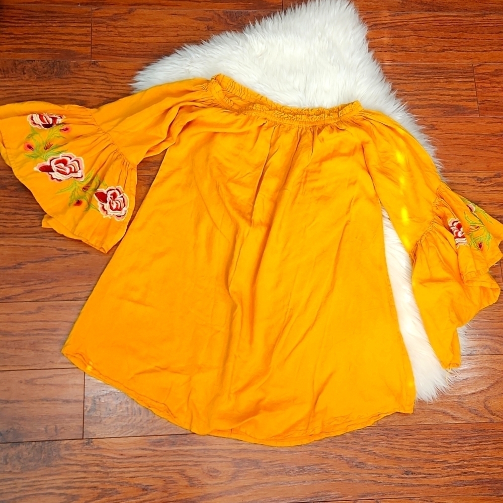 Feathers Off the Shoulder Floral Embroidered Boho Blouse